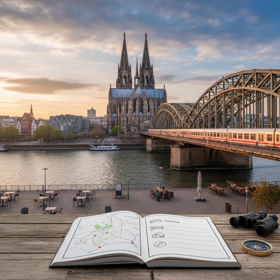 Ren kıyısında Köln Katedrali manzarası