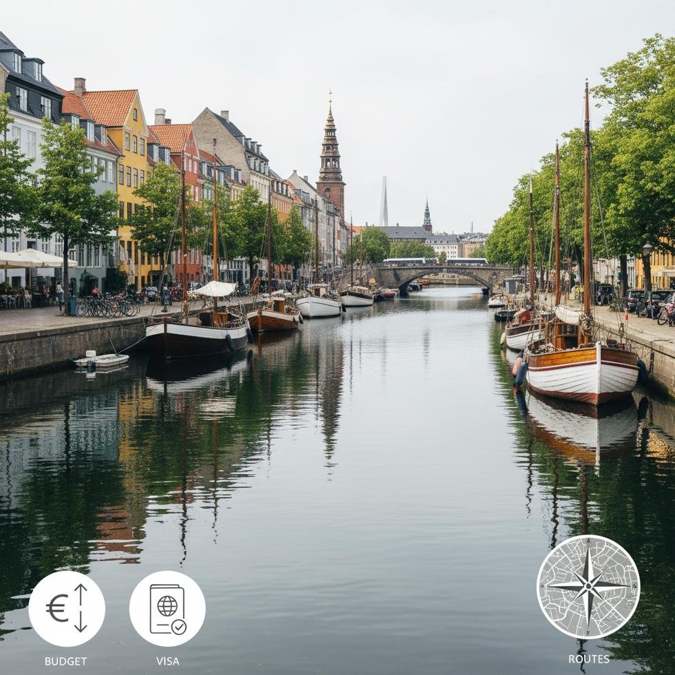 Kopenhag şehrinin kanallar ve renkli binalar ile panoramik görünümü