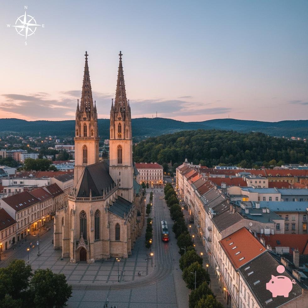 Košice şehrinden tarihi binalar ve katedrali görünümü