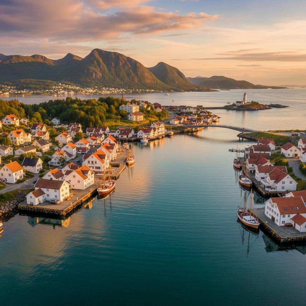 Kristiansand şehrinden bir sahil manzarası ve güneşli hava görüntüsü