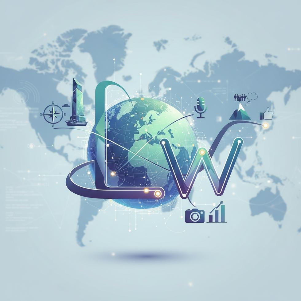 L ve W kısaltmalarını simgeleyen dijital iletişim görseli