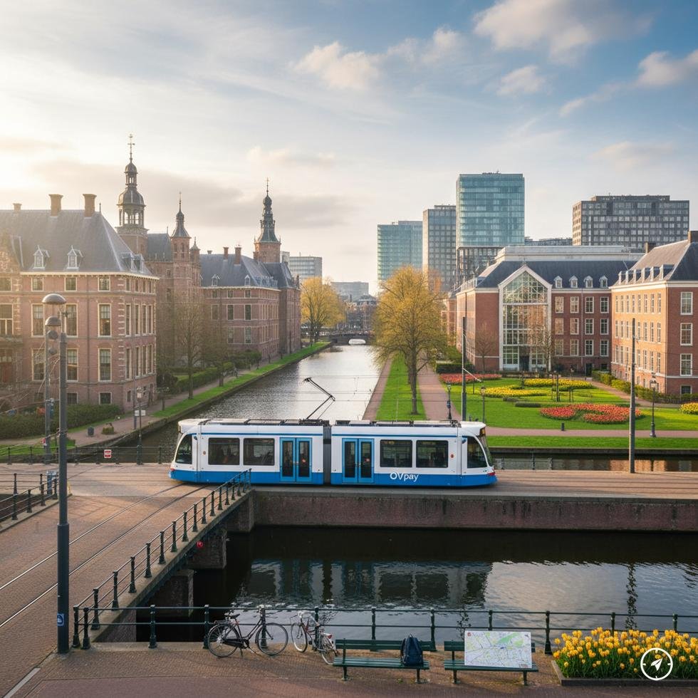 Lahey şehrinin panoramik görünümü ve tarihi yapılar