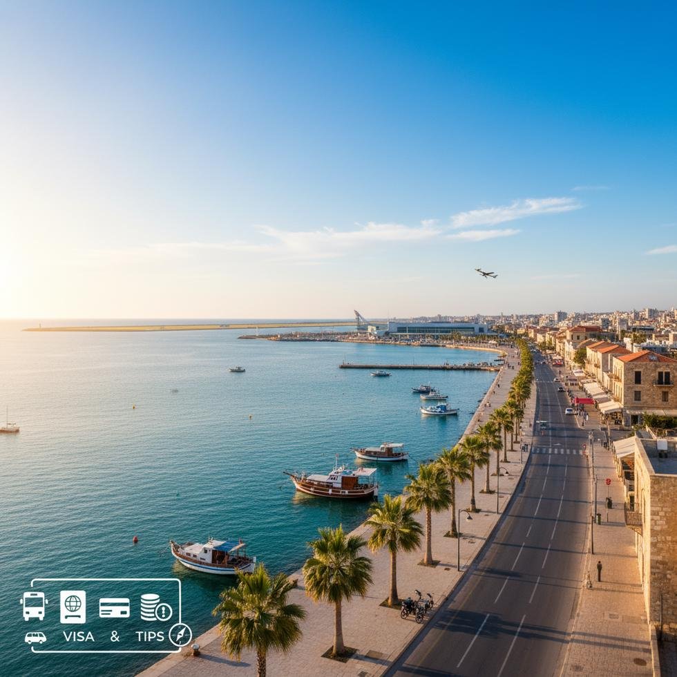 Larnaka'da sahil ve şehir manzarası