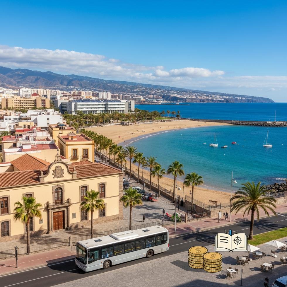 Las Palmas de Gran Canaria şehrinde sahil ve şehir manzarası