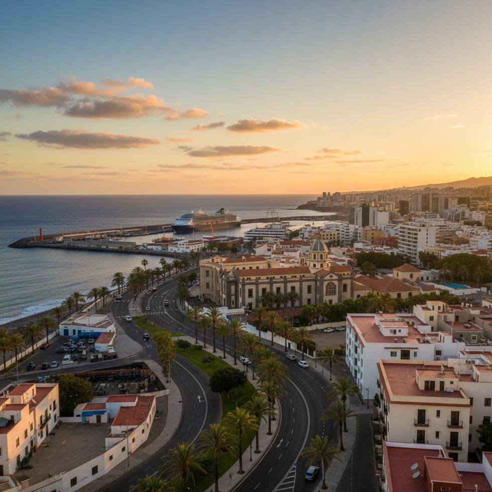 Las Palmas de Gran Canaria şehri ve sahil manzarası