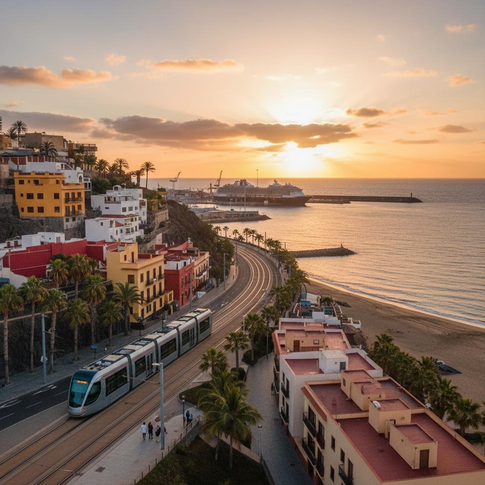 Las Palmas de Gran Canaria şehri ve sahili genel görünüm