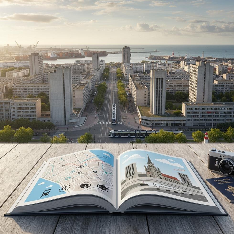 Le Havre şehri liman bölgesi ve modern mimarisi