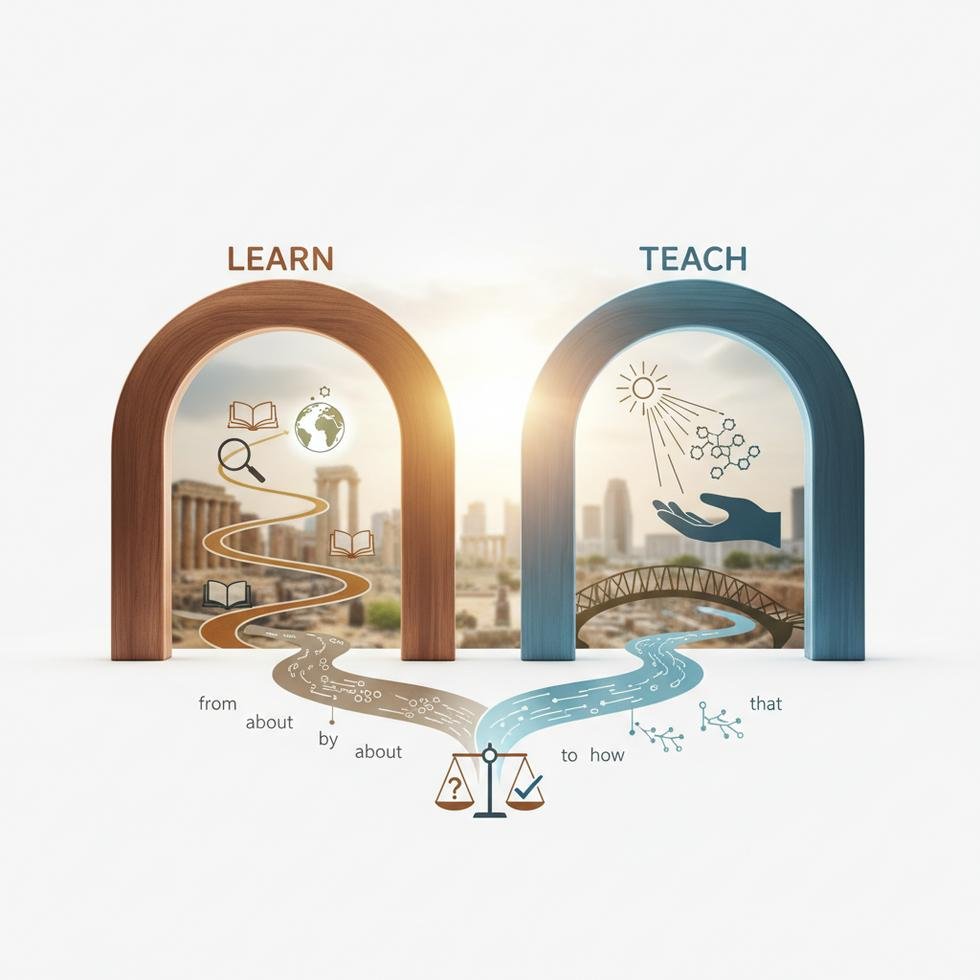 Learn ve Teach kullanımı açıklayan İngilizce eğitim konsepti