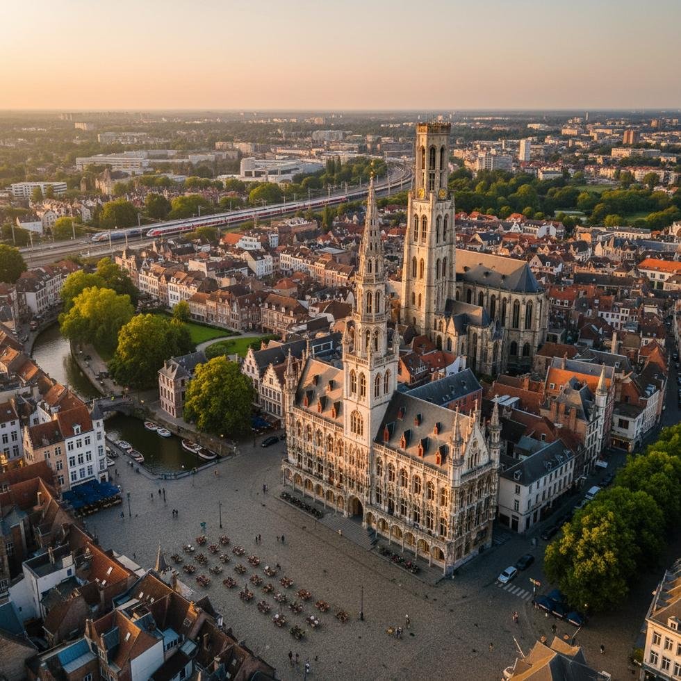 Leuven şehir manzarası ve merkezi meydan görüntüsü
