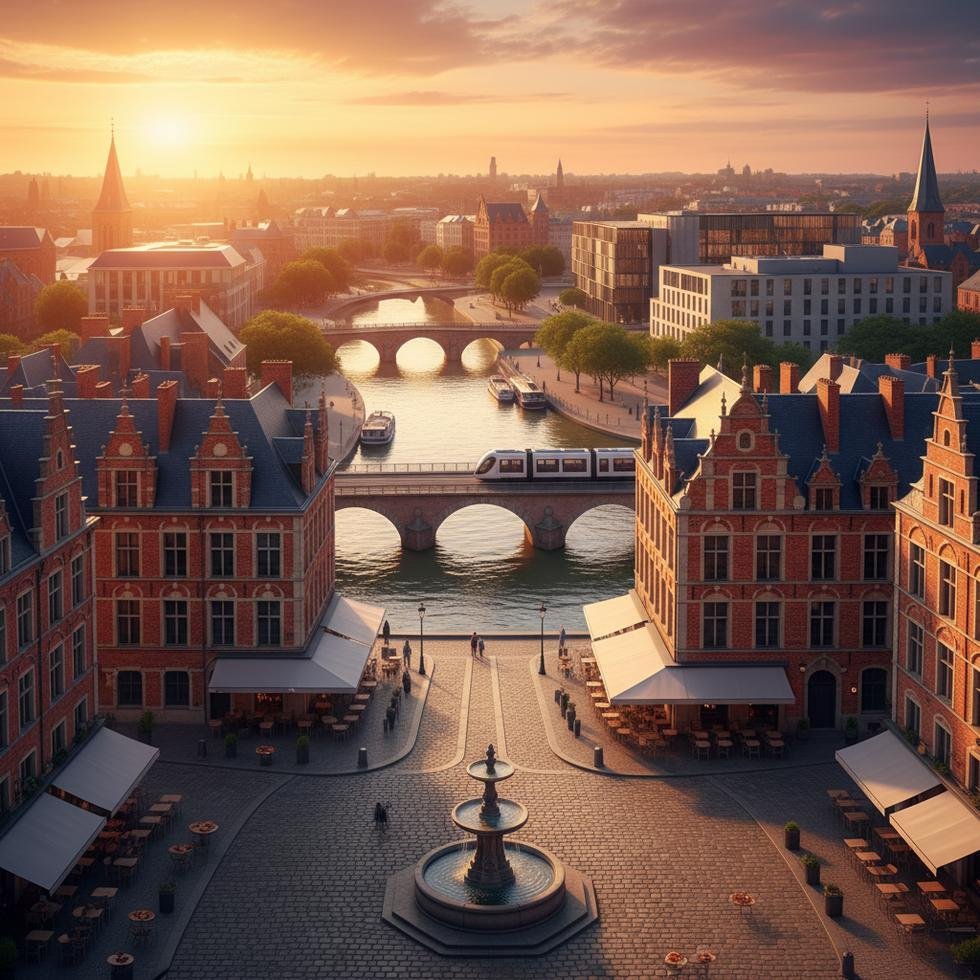 Lille şehir manzarası ve tarihi binalar