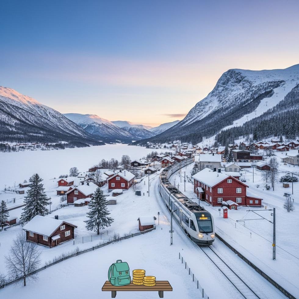 Lillehammer şehir merkezi ve kış manzarası