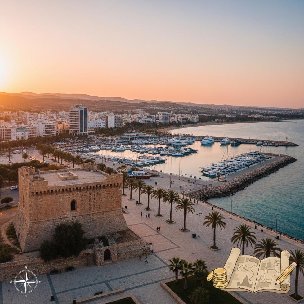 Limasol sahil şehri ve marina genel görünüm