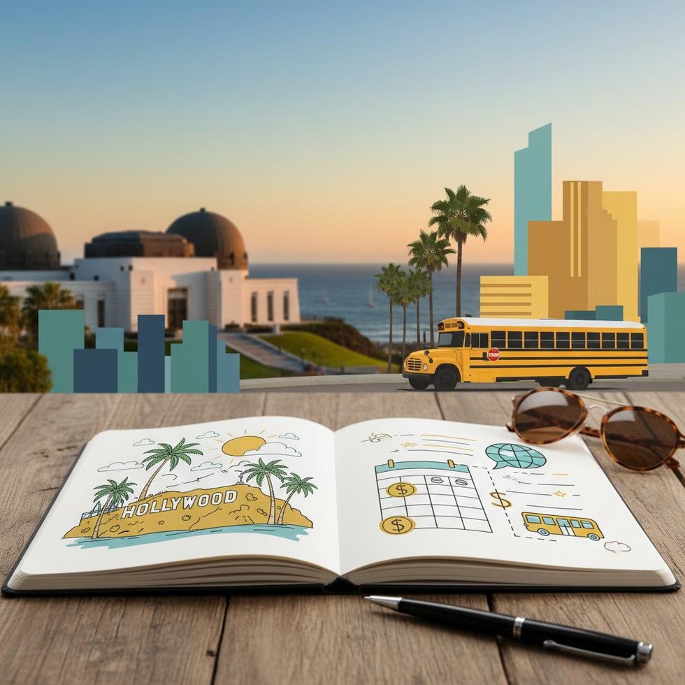 Los Angeles'ta sahilde yürüyen insanlar ve şehir manzarası