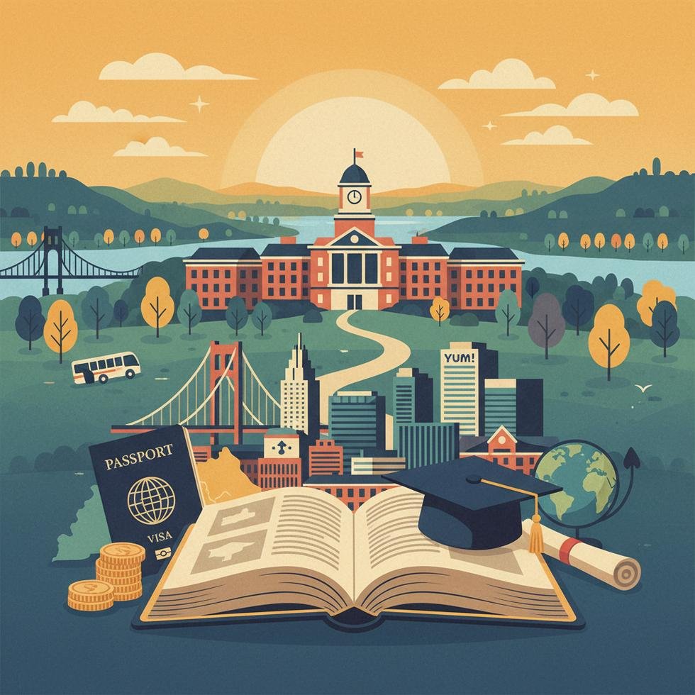 Louisville şehir merkezinden öğrenci dostu bir mahalle görünümü