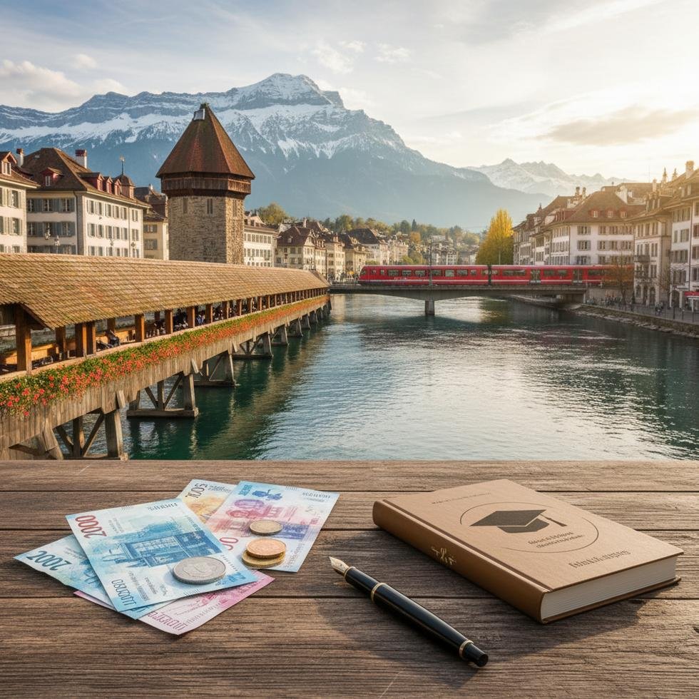 Luzern şehrinin doğal ve tarihi güzelliklerinin panoramik görünümü
