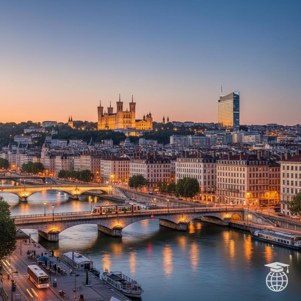 Lyon şehrinin tarihi ve modern bölgelerinden genel görünüm