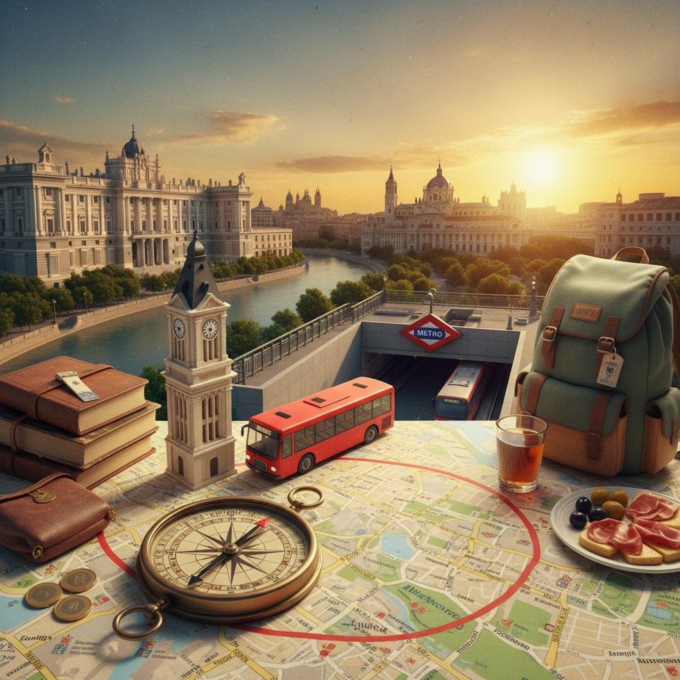 Madrid şehrinin panoramik görünümü ve ünlü meydanları