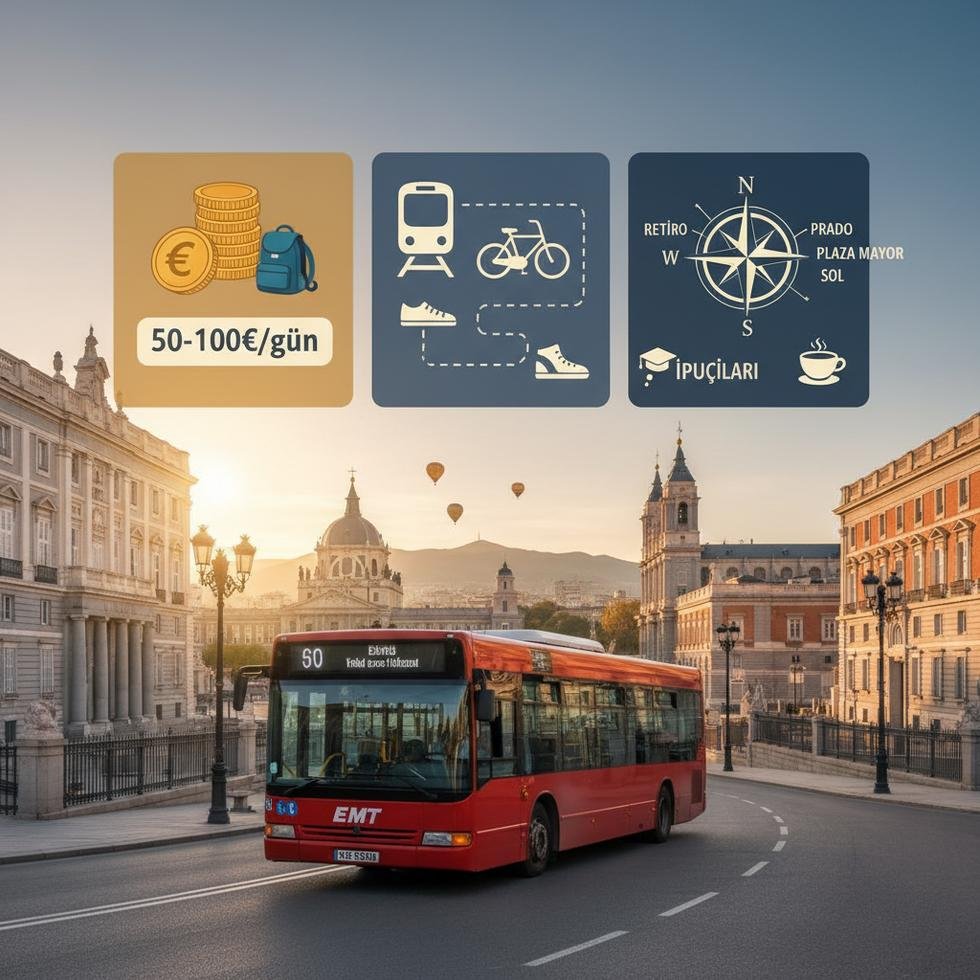 Madrid şehrinin panoramik görünümü ve turistik bölgeler