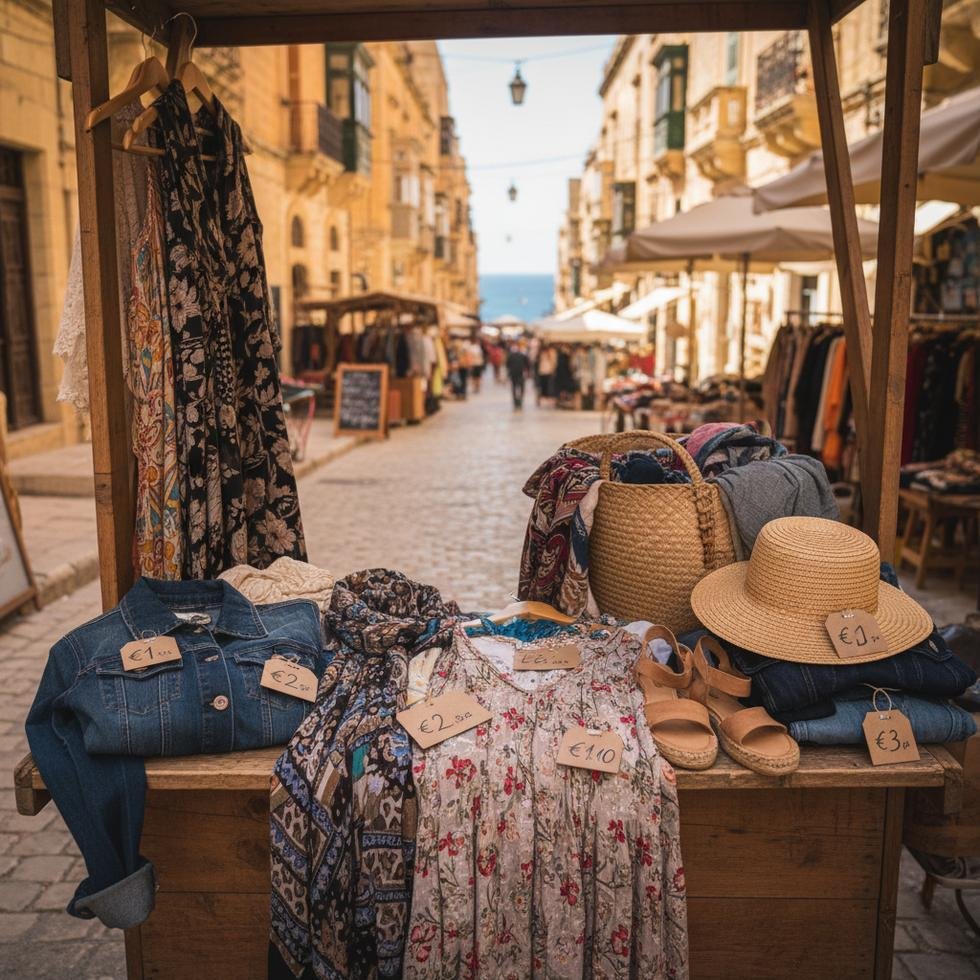 Charity shop vitrininde ikinci el giysiler