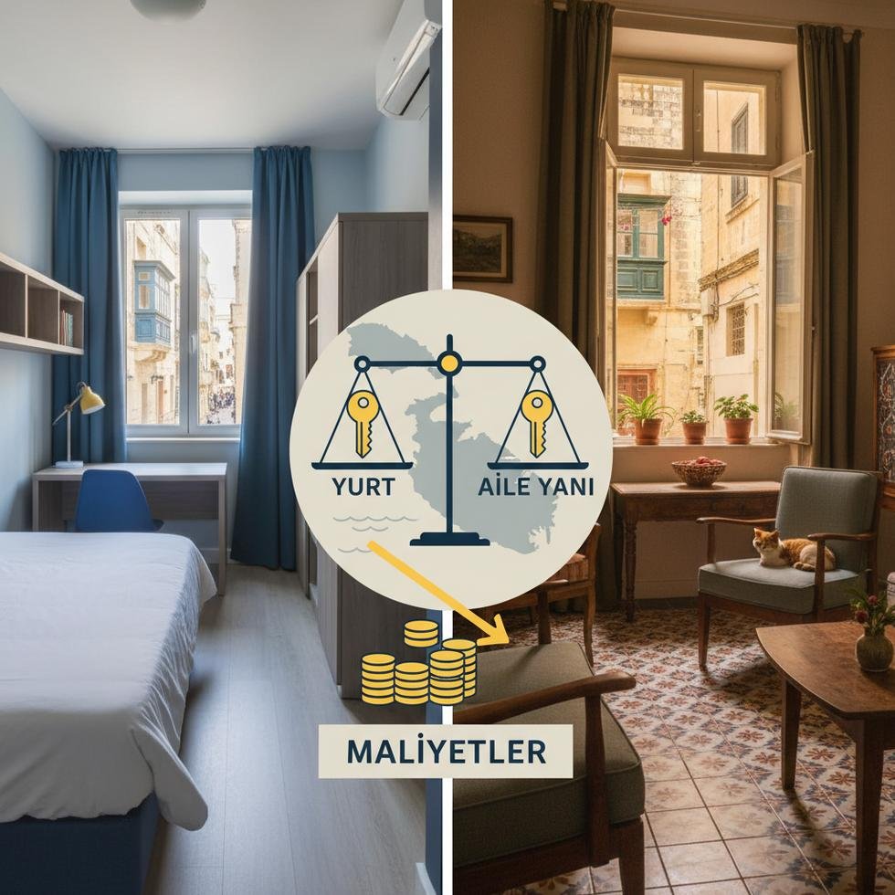 Malta’da öğrenci yurdu ve aile yanı konaklama karşılaştırması görseli