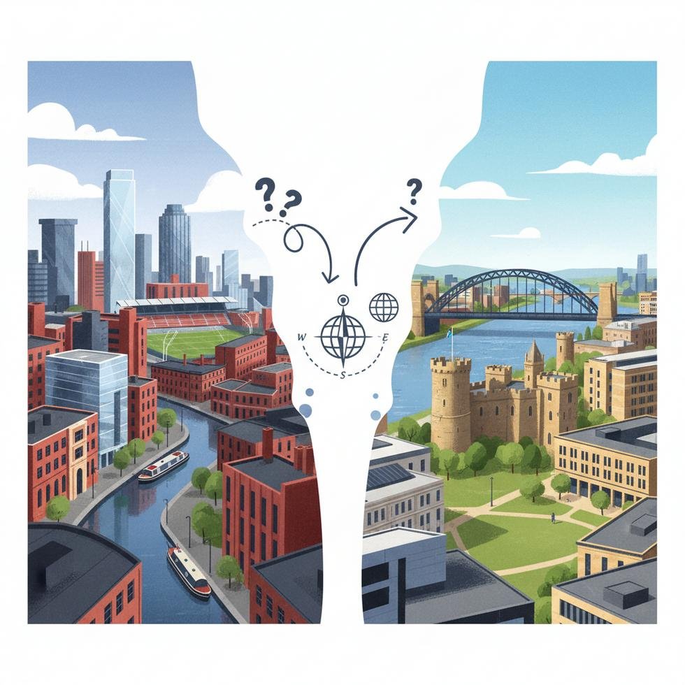Manchester ve Newcastle şehirlerini karşılaştıran öğrenci rehberi görseli