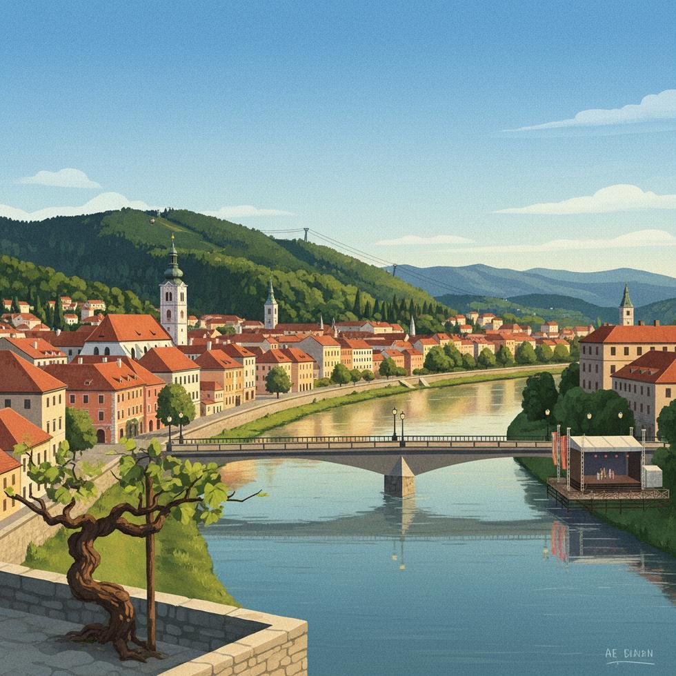 Maribor şehrinde Drava Nehri kıyısındaki tarihi Lent bölgesi