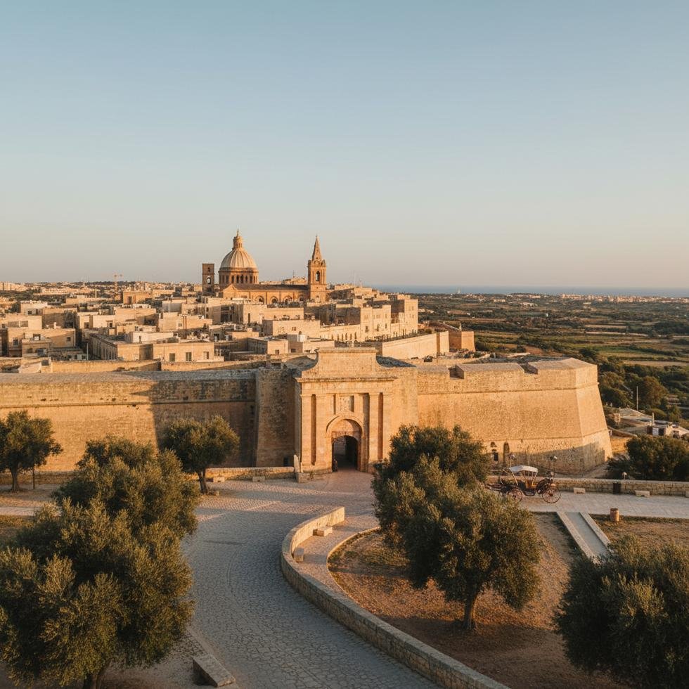 Mdina Malta şehir merkezinin tarihi taş sokakları ve surları