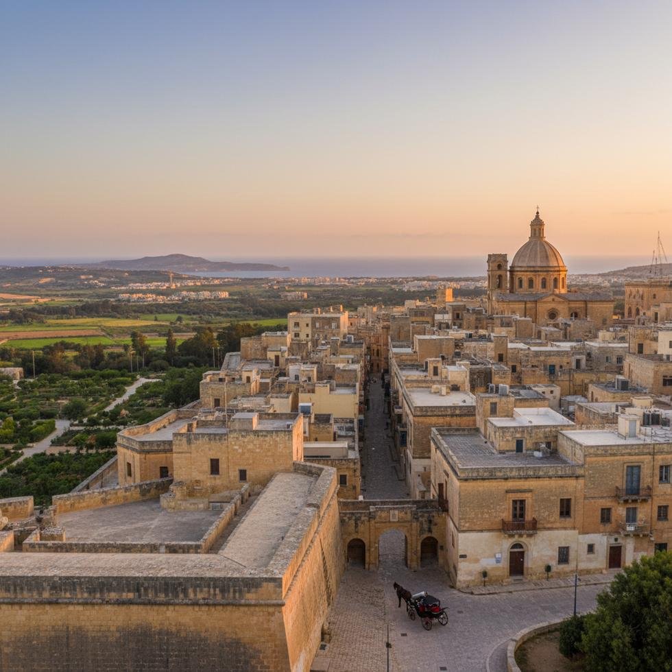Mdina Sessiz Şehirde tarihî taş sokaklar ve gün batımı manzarası