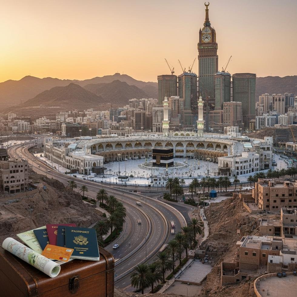 Mekke şehir manzarası ve Kabe çevresi
