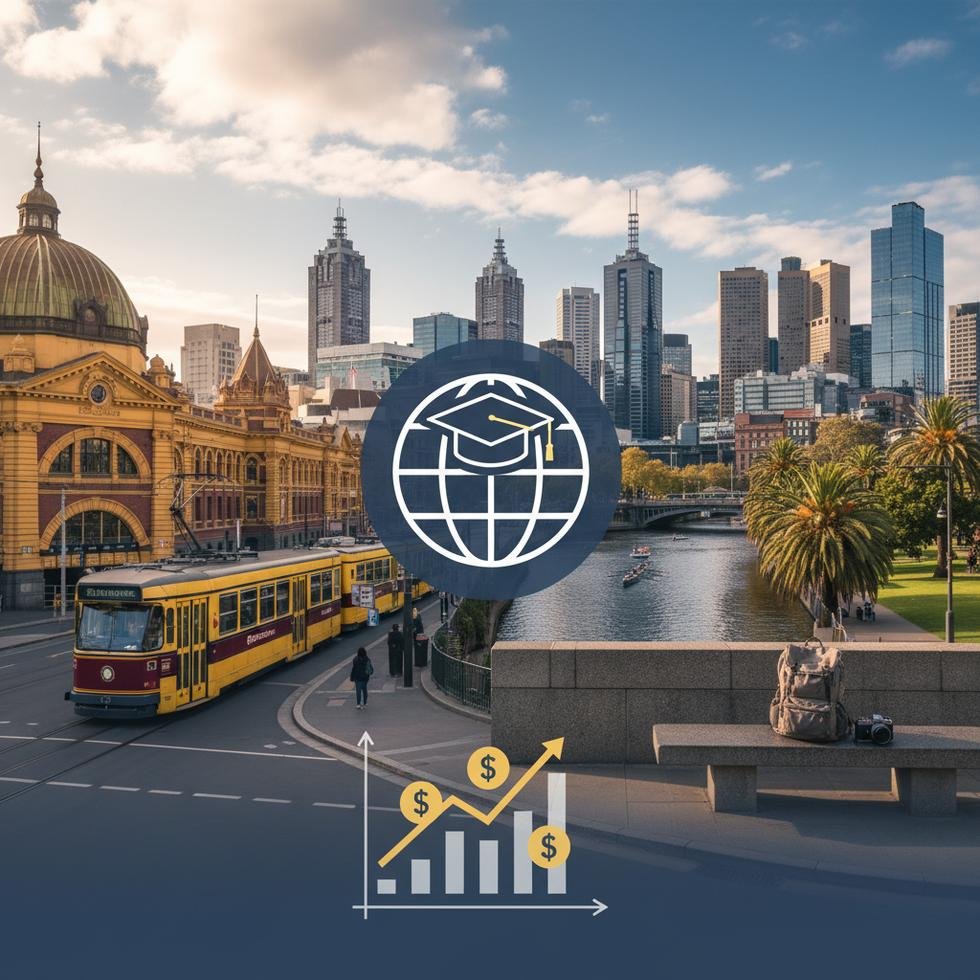 Melbourne Şehri panoramik görüntüsü ve şehir merkezindeki binalar