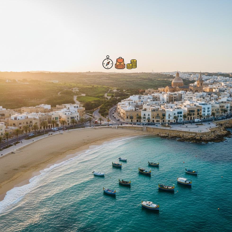 Mellieħa sahili ve plajlarından panoramik görünüm