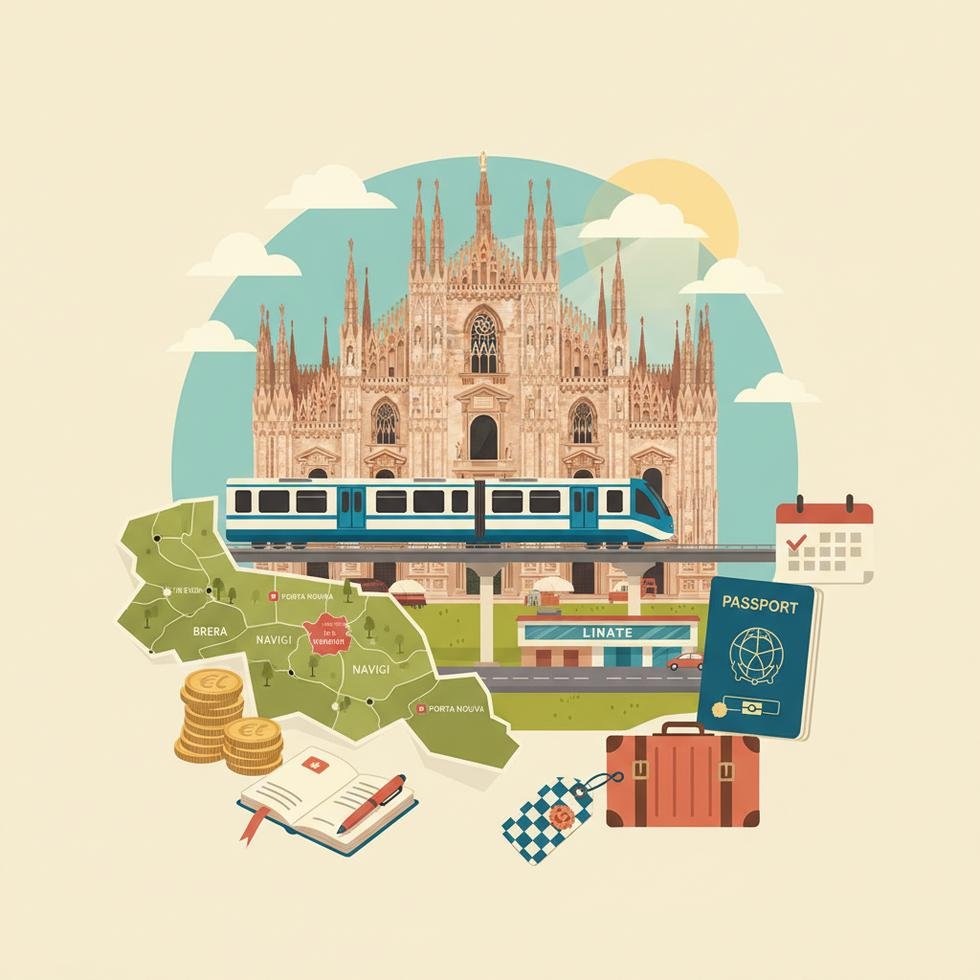 Milano şehrinin panoramik görüntüsü ve önemli yapılar