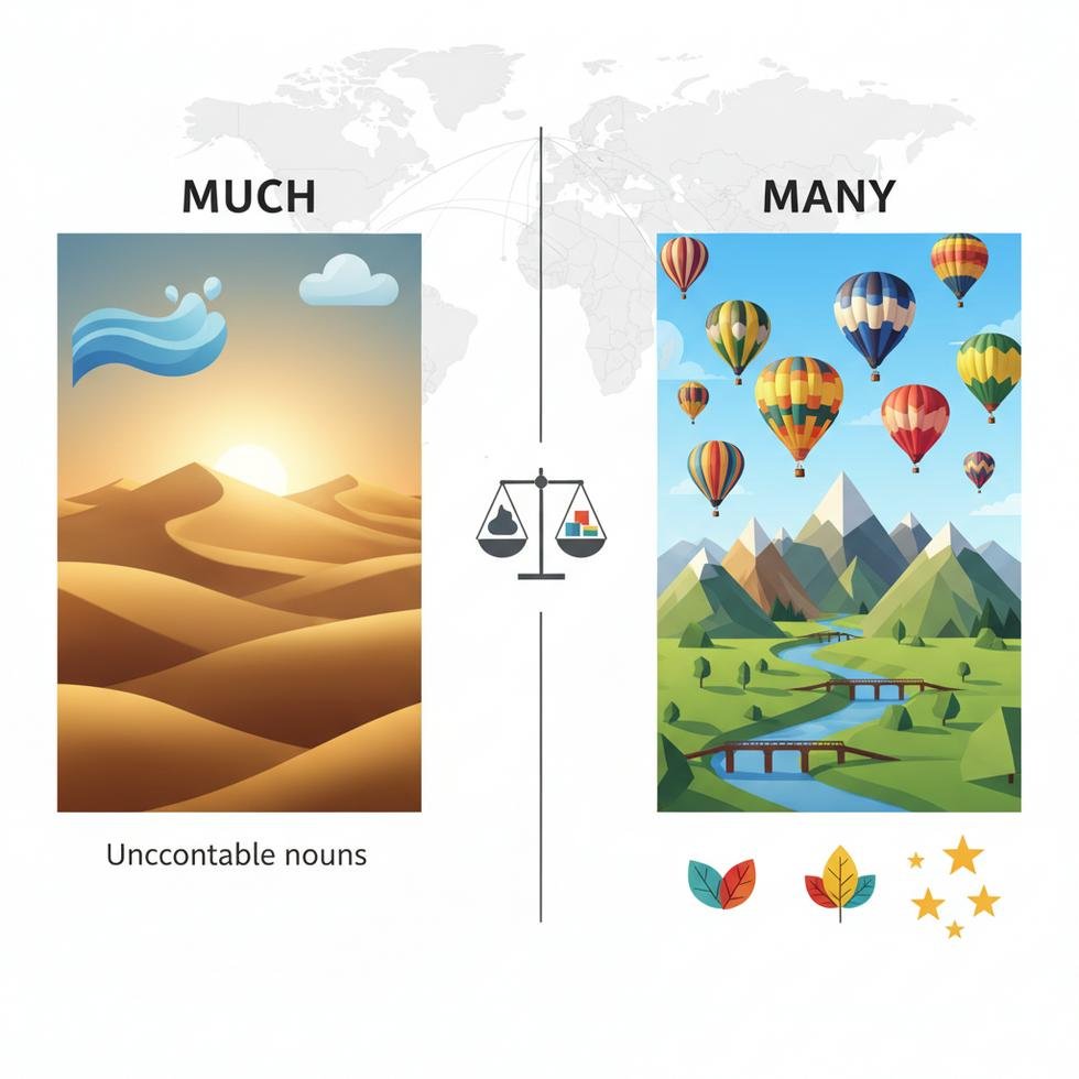 Much ve many kelimelerinin doğru kullanımı hakkında eğitim görseli