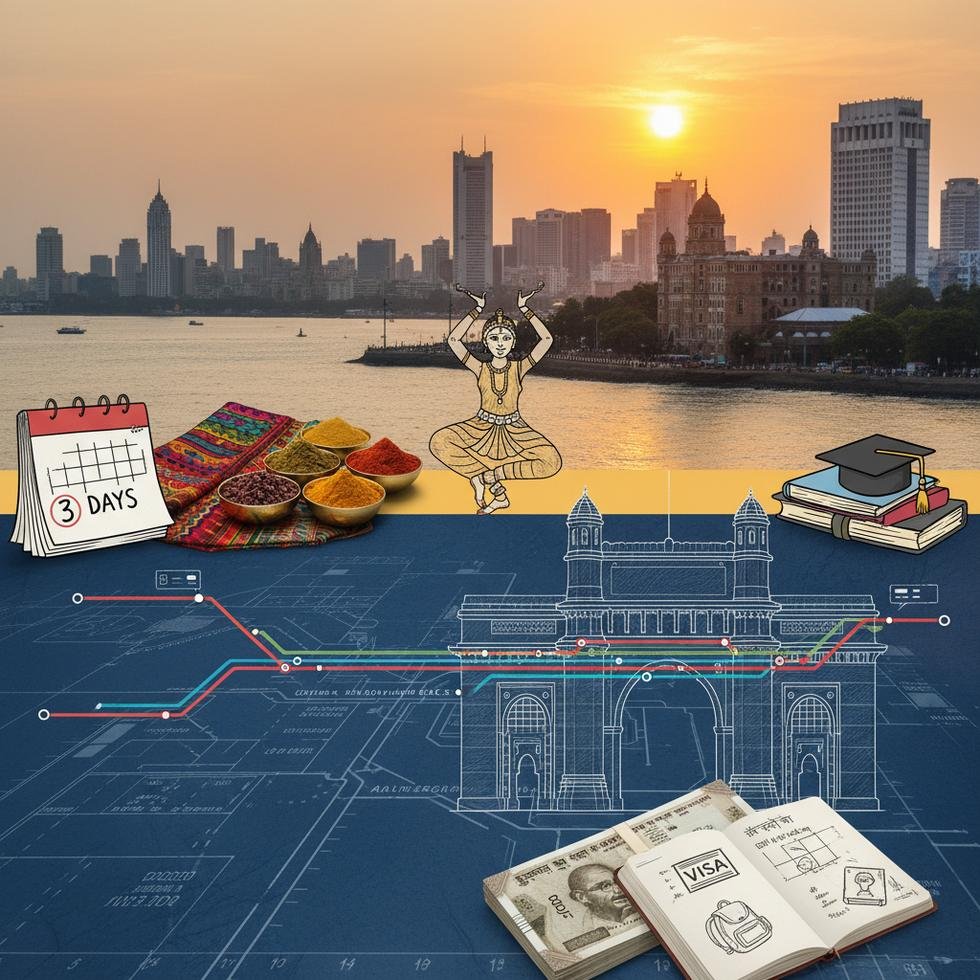 Mumbai şehrinin panoramik görünümü ve önemli noktalar