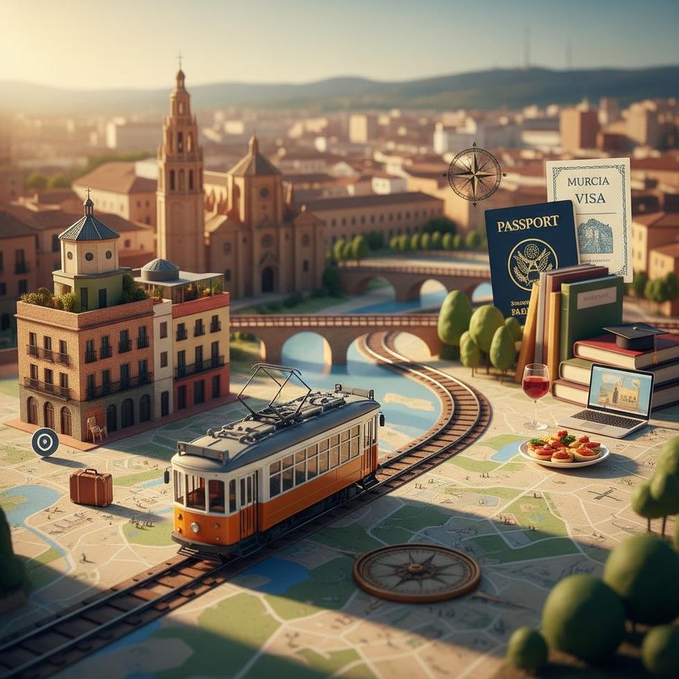 Murcia şehrinden genel görünüm ve katedral manzarası