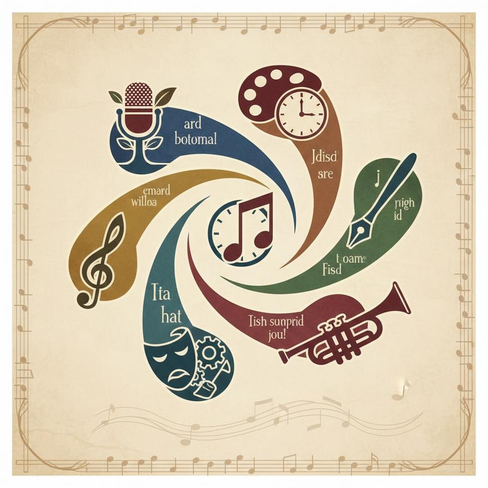 Müzik ve sanat kökenli İngilizce kalıpları anlatan içerik görseli