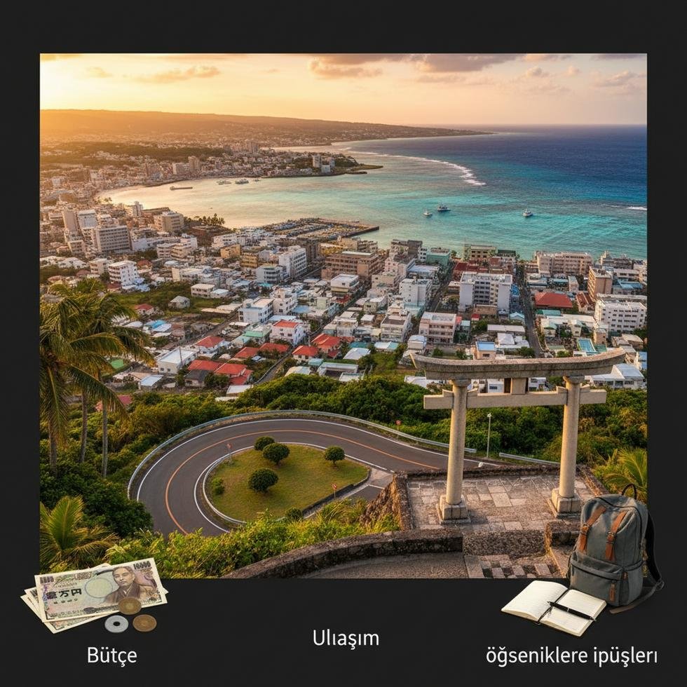 Naha Okinawa şehir manzarası ve Shuri Kalesi