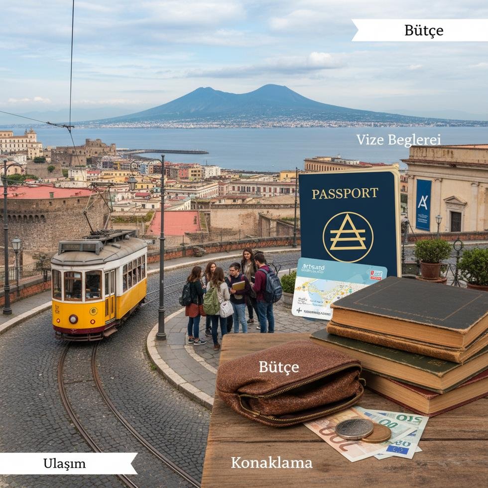 Napoli şehri manzarası ve deniz kıyısı görüntüsü