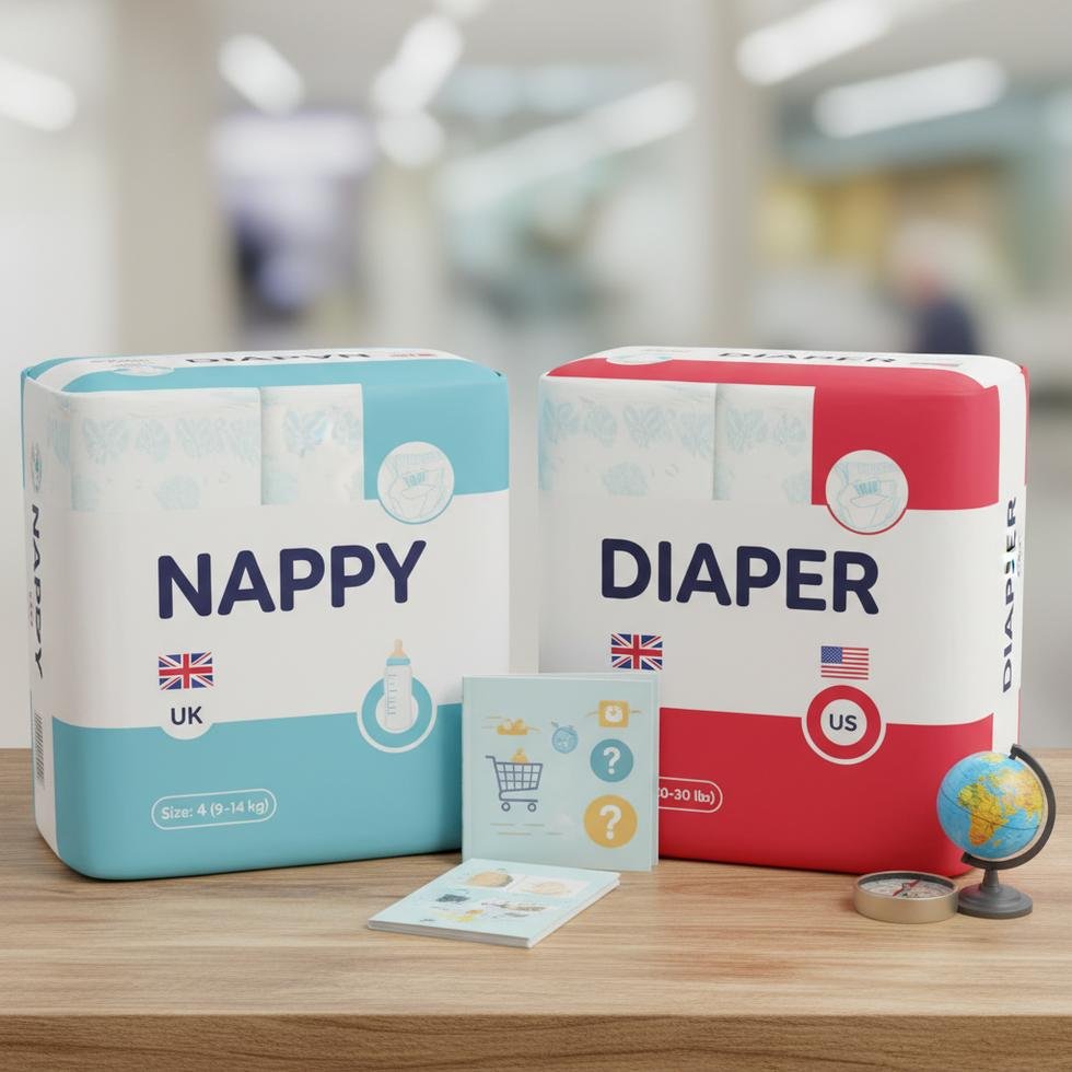 Nappy ve diaper farkını anlatan bebek bezi resmi