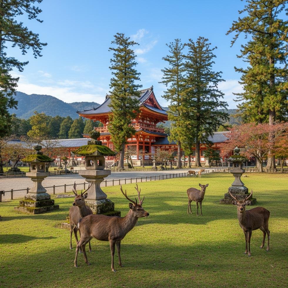 Nara Seyahat Rehberi için Japonya'da tarihi tapınak ve doğal alan görüntüsü