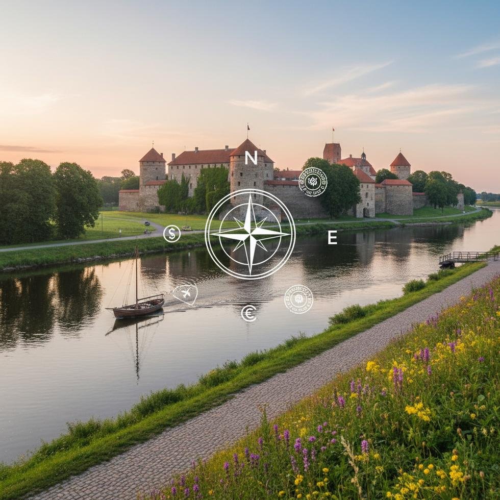 Narva şehrinin tarihi kalesi ve nehir kıyısı manzarası