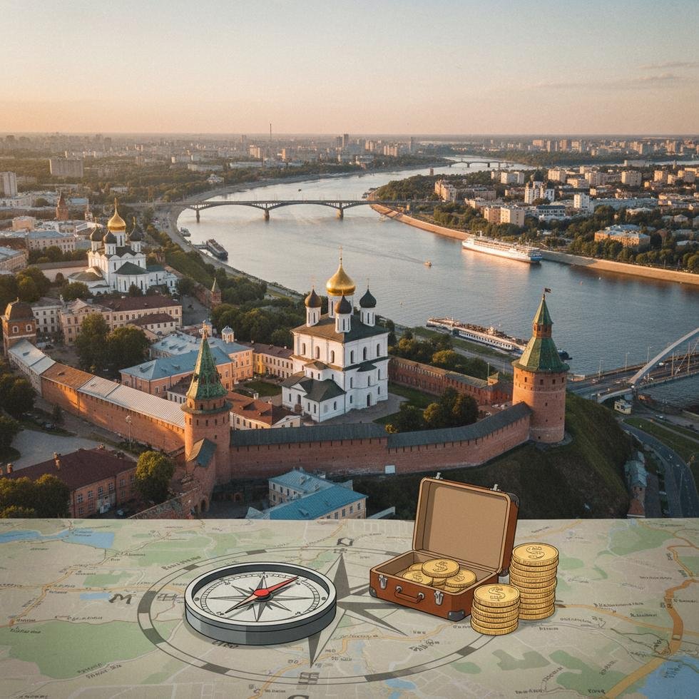 Nizhny Novgorod Kalesi ve Volga Nehri manzarası