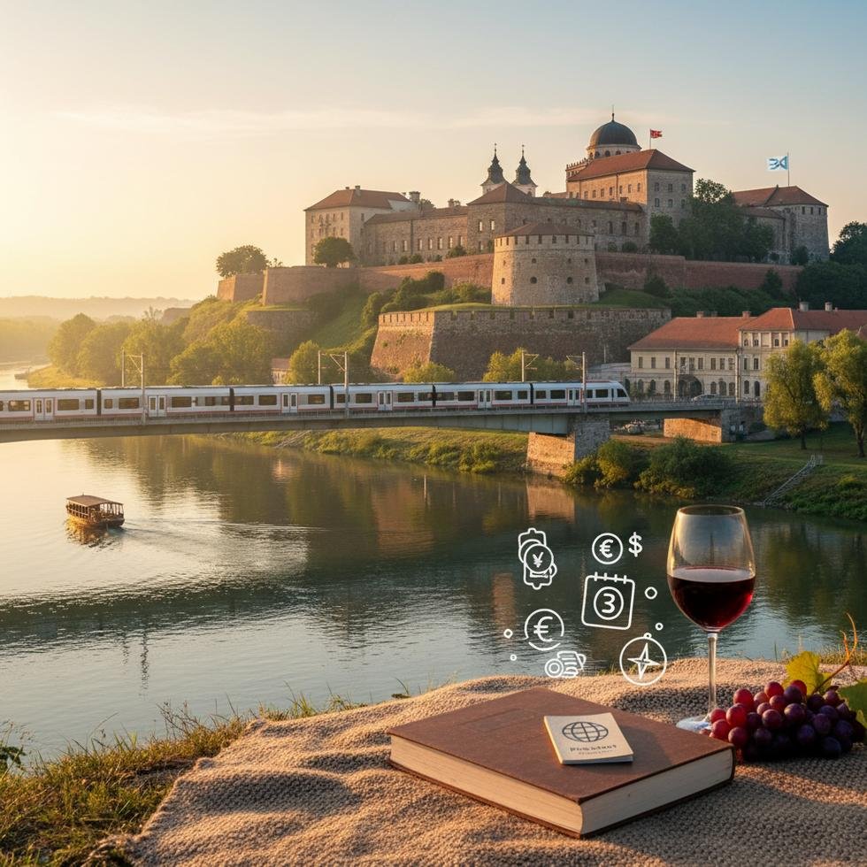 Novi Sad şehrinden Tuna Nehri ve Petrovaradin Kalesi manzarası