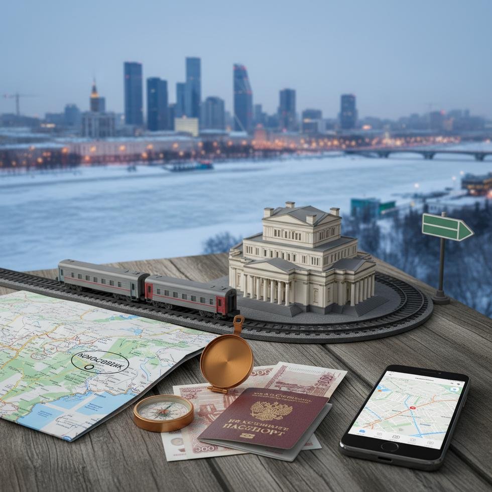 Novosibirsk şehrine ait panoramik manzara ve kültürel yapılar