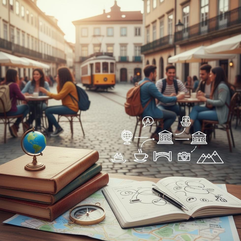 TOEFL Speaking için öğrenci gezisinde pratik yapan bir öğrenci