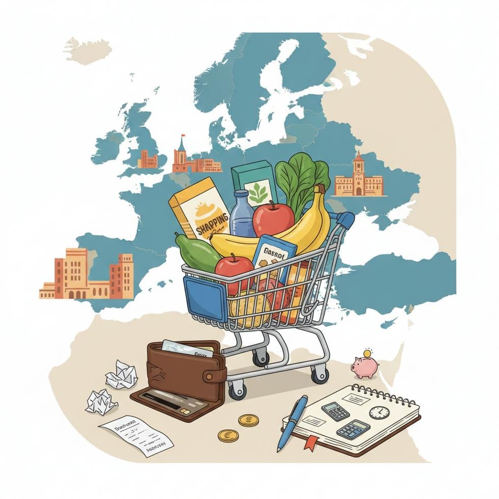 Alışveriş yapan bir EC öğrencisi ve temel gıda ürünleri