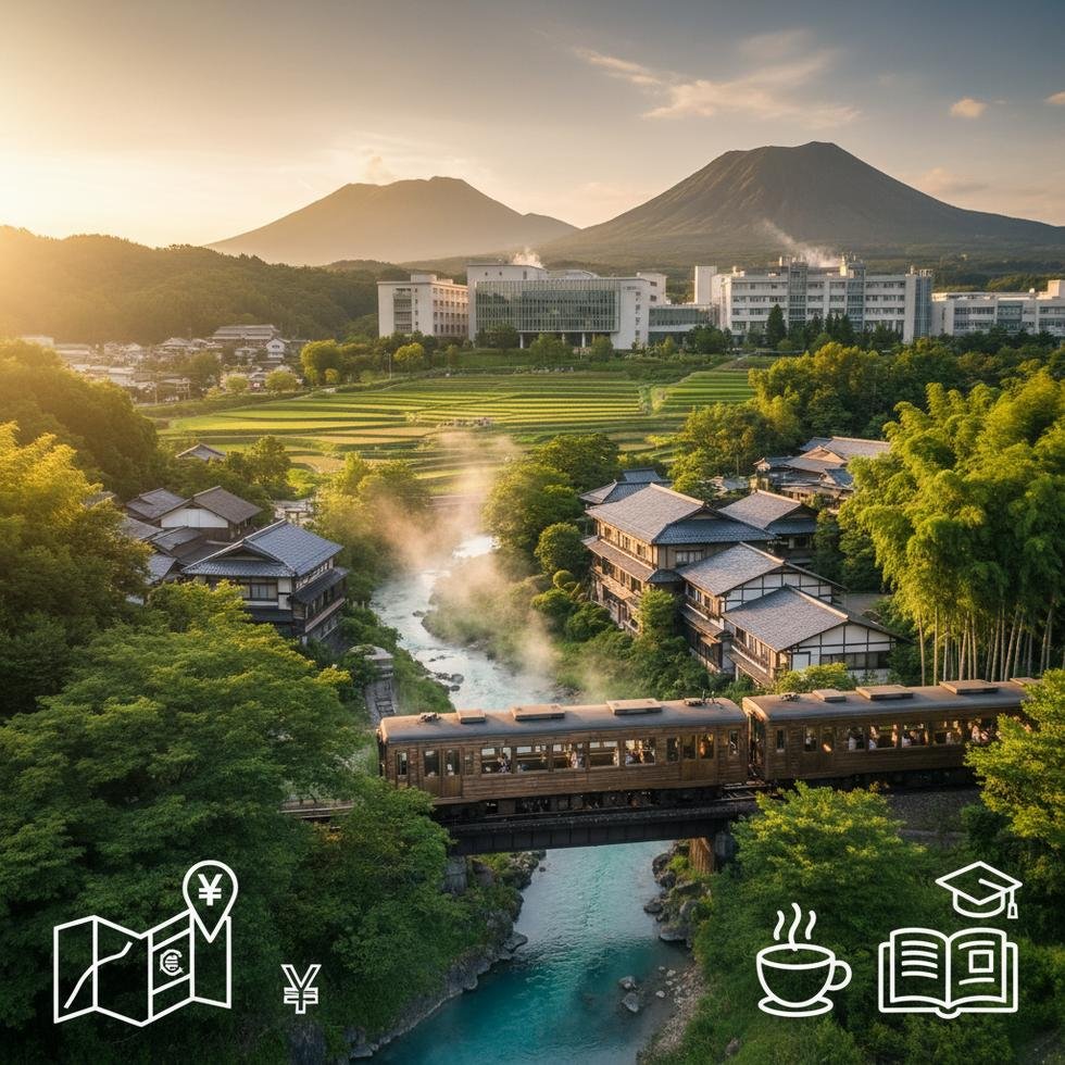 Oita şehrinden bir görünüm ve onsen kaplıca kültürü