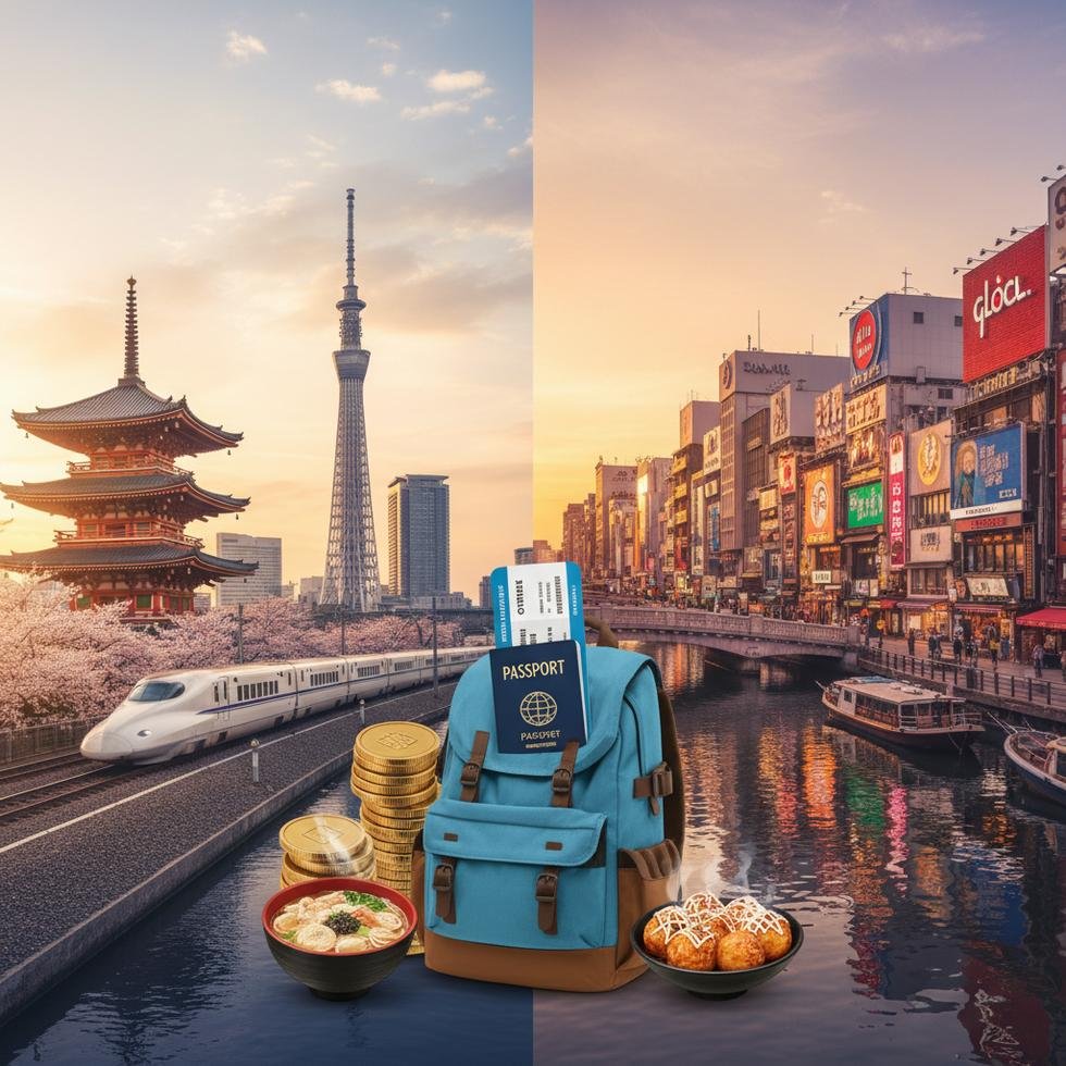 Osaka şehrini gösteren panoramik manzara resmi