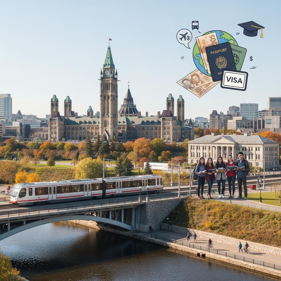 Ottawa şehrinin panoramik görünümü ve doğa manzarası