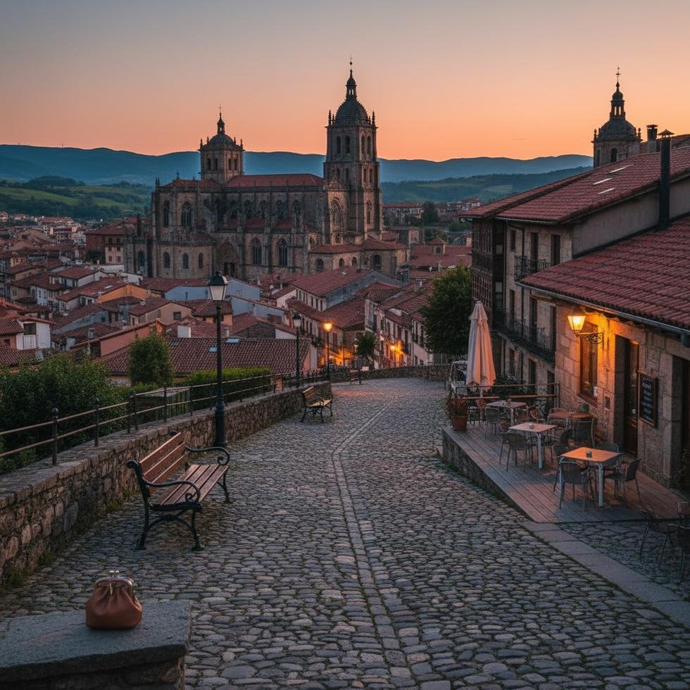 Oviedo şehrinin tarihi ve yeşil alanlarını içeren genel görüntüsü
